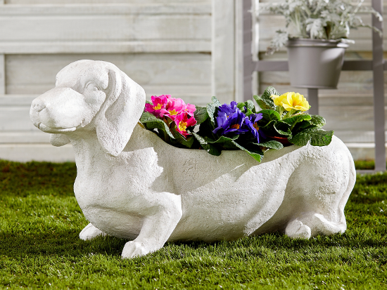 White Wash Sausage Dog Planter